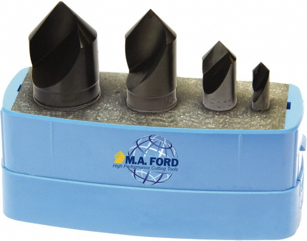M.A. Ford® Countersink Set: 4 Pc, 1/4 to 1" Head Dia, 1 Flute, 82 deg Included Angle - 64B100002