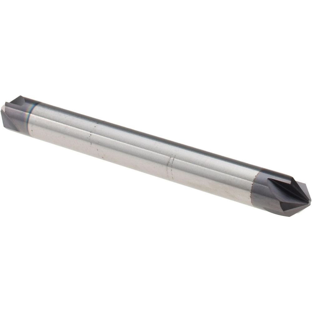 Titan USA Chamfer Mill: 1/4" Dia, 1/4" Shank Dia, 90 deg, 4 Flute, Solid Carbide, Double End - TC88152