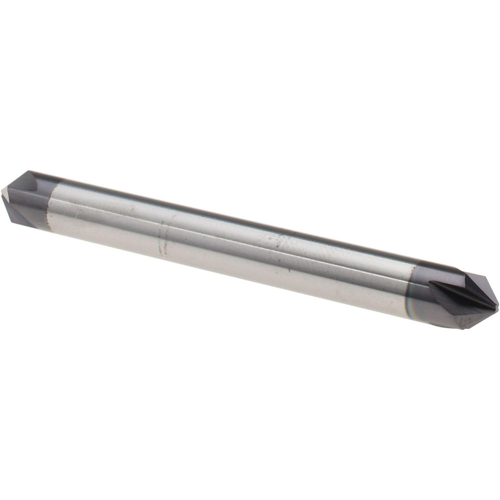 Titan USA Chamfer Mill: 1/4" Dia, 1/4" Shank Dia, 90 deg, 4 Flute, Solid Carbide, Double End - TC88152
