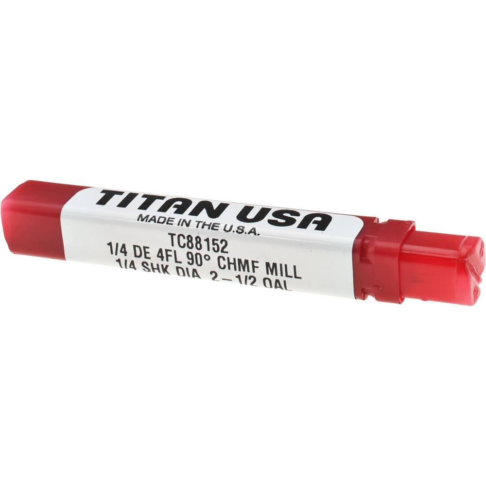 Titan USA Chamfer Mill: 1/4" Dia, 1/4" Shank Dia, 90 deg, 4 Flute, Solid Carbide, Double End - TC88152