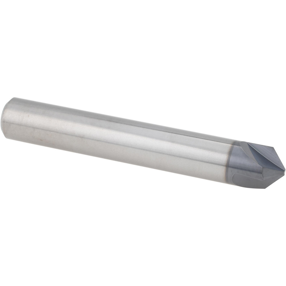 Harvey Tool Chamfer Mill: 3/8" Dia, 3/8" Shank Dia, 100 deg, 3 Flute, Solid Carbide, Single End - 18450-C3