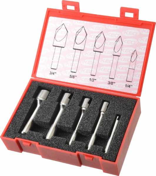 Keo Countersink Set: 5 Pc, 1/4 to 3/4" Head Dia, 1 Flute - 919-000-967