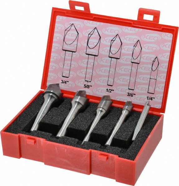 Keo Countersink Set: 5 Pc, 1/4 to 3/4" Head Dia, 1 Flute - 919-000-967