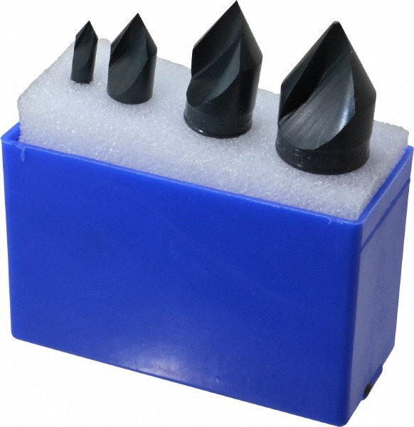 M.A. Ford® Countersink Set: 4 Pc, 1/4 to 1" Head Dia, 1 Flute, 90 deg Included Angle - 64100003