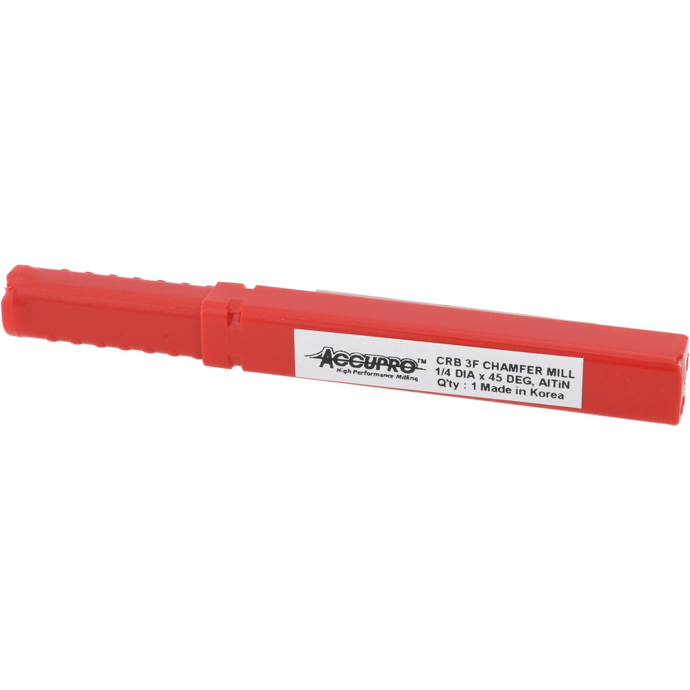 Accupro Chamfer Mill: 1/4" Dia, 1/4" Shank Dia, 90 deg, 3 Flute, Solid Carbide, Single End - EM99943849