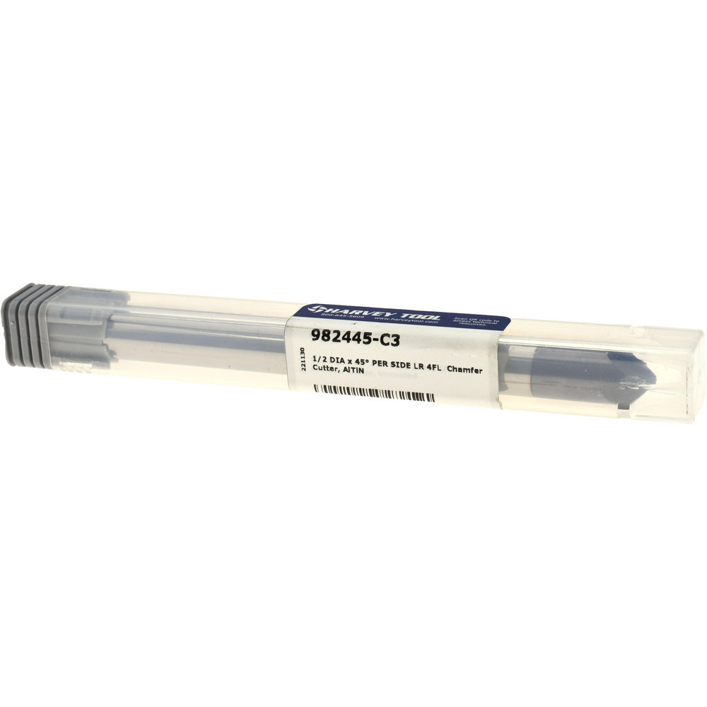 Harvey Tool Chamfer Mill: 1/2" Dia, 1/2" Shank Dia, 90 deg, 4 Flute, Solid Carbide, Single End - 982445-C3