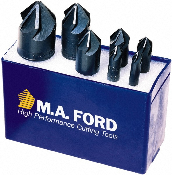 M.A. Ford® Countersink Set: 7 Pc, 3/16 to 1" Head Dia, 1 Flute - 64100076