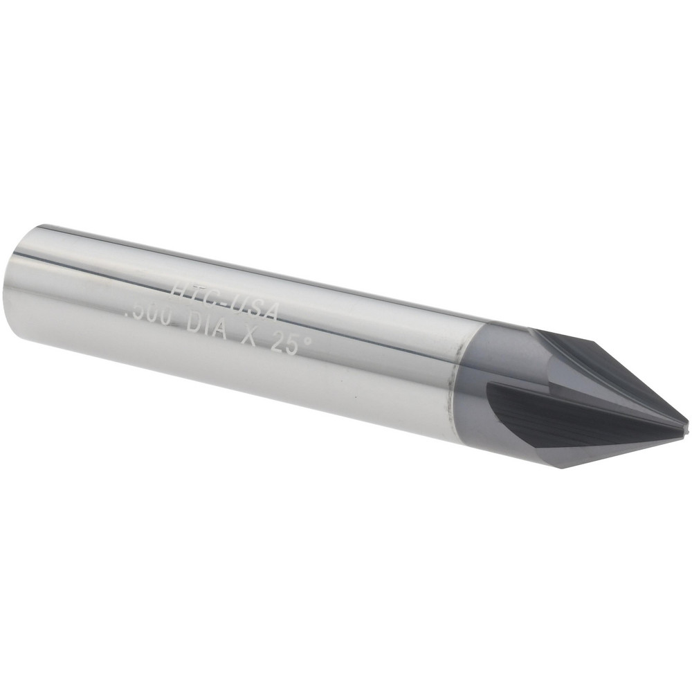 Harvey Tool Chamfer Mill: 1/2" Dia, 1/2" Shank Dia, 50 deg, 4 Flute, Solid Carbide, Single End - 18325-C3