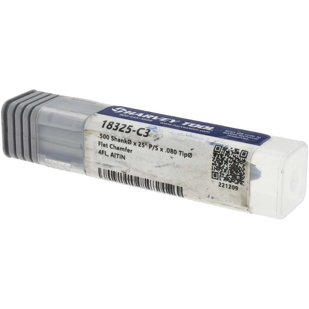 Harvey Tool Chamfer Mill: 1/2" Dia, 1/2" Shank Dia, 50 deg, 4 Flute, Solid Carbide, Single End - 18325-C3