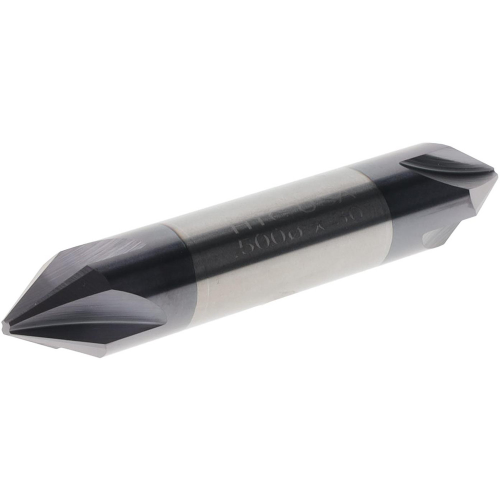 Harvey Tool Chamfer Mill: 1/2" Dia, 1/2" Shank Dia, 60 deg, 4 Flute, Solid Carbide, Double End - 18630-C3