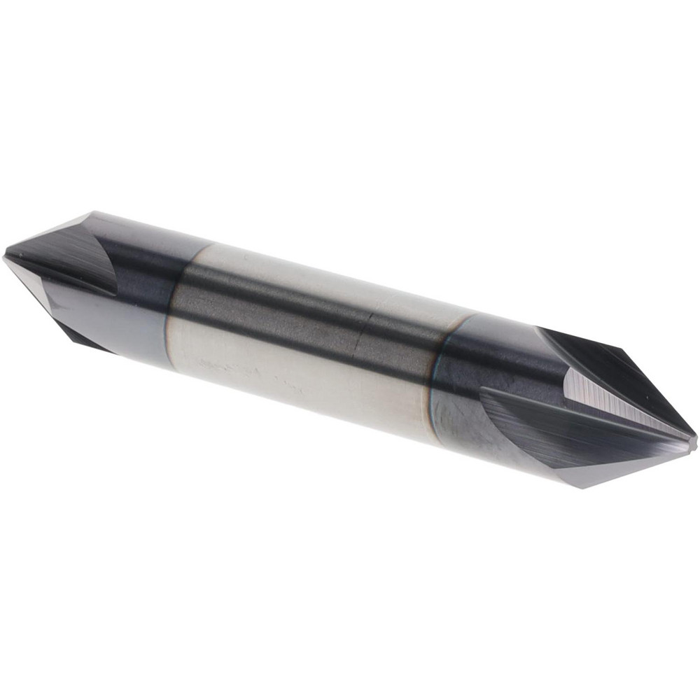 Harvey Tool Chamfer Mill: 1/2" Dia, 1/2" Shank Dia, 60 deg, 4 Flute, Solid Carbide, Double End - 18630-C3