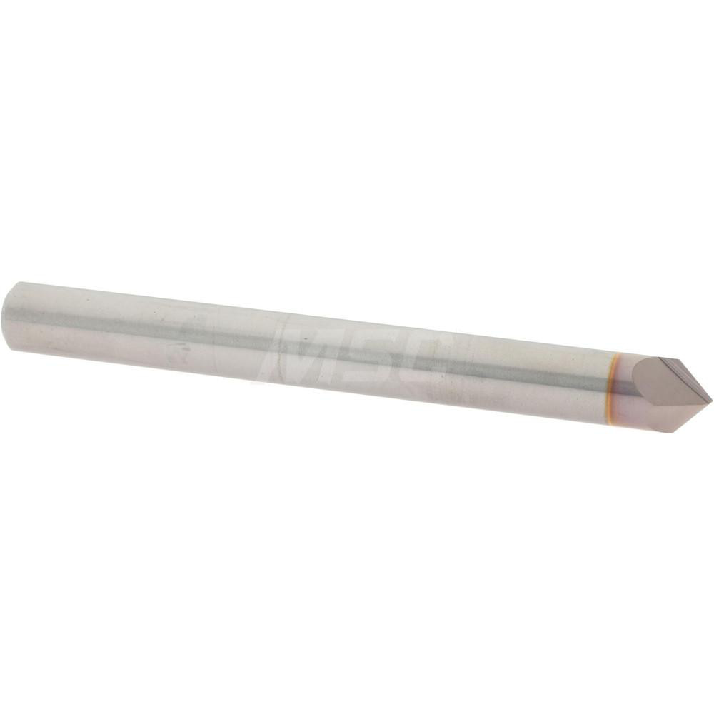 Harvey Tool Chamfer Mill: 1/4" Dia, 1/4" Shank Dia, 60 deg, 2 Flute, Solid Carbide, Single End - 900116