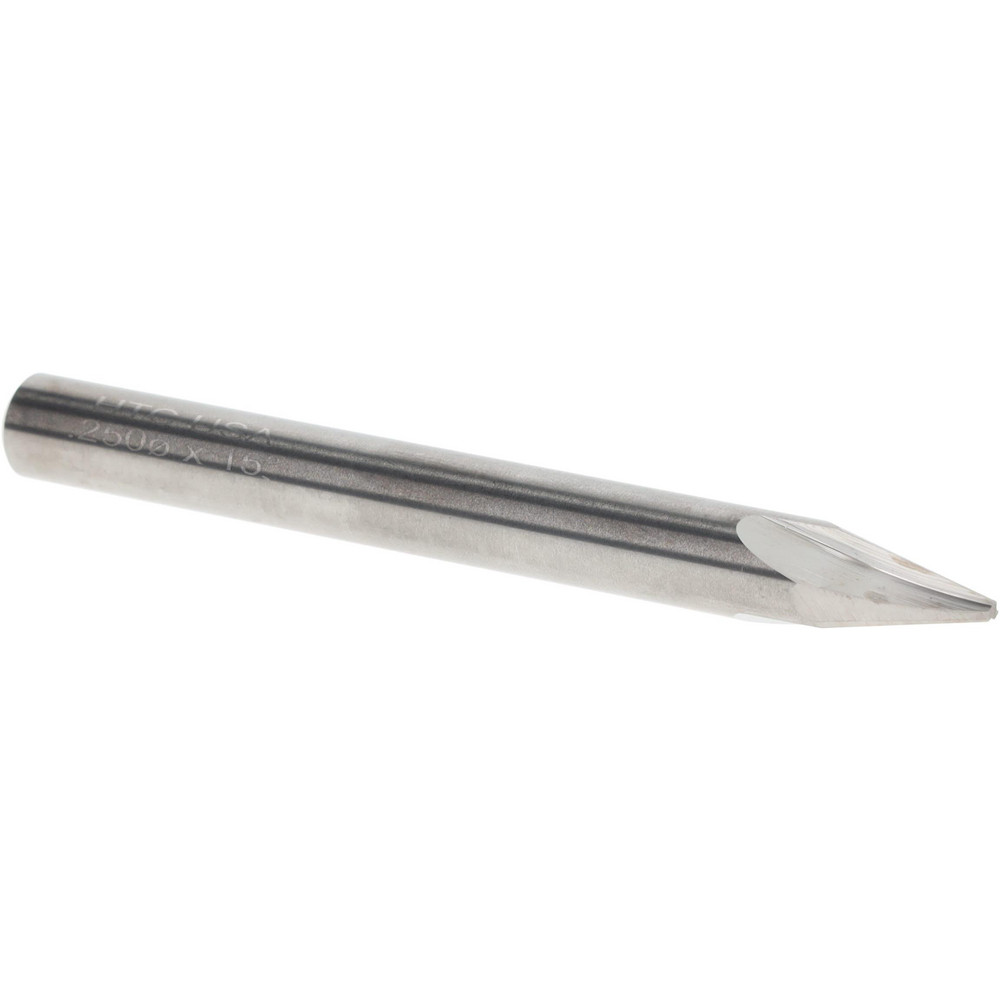 Harvey Tool Chamfer Mill: 1/4" Dia, 1/4" Shank Dia, 30 deg, 3 Flute, Solid Carbide, Single End - 18515