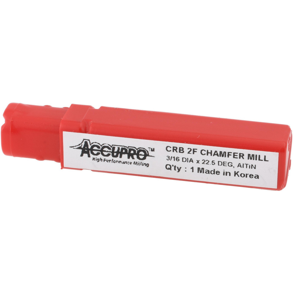 Accupro Chamfer Mill: 3/16" Dia, 3/16" Shank Dia, 45 deg, 2 Flute, Solid Carbide, Single End - EM99943842