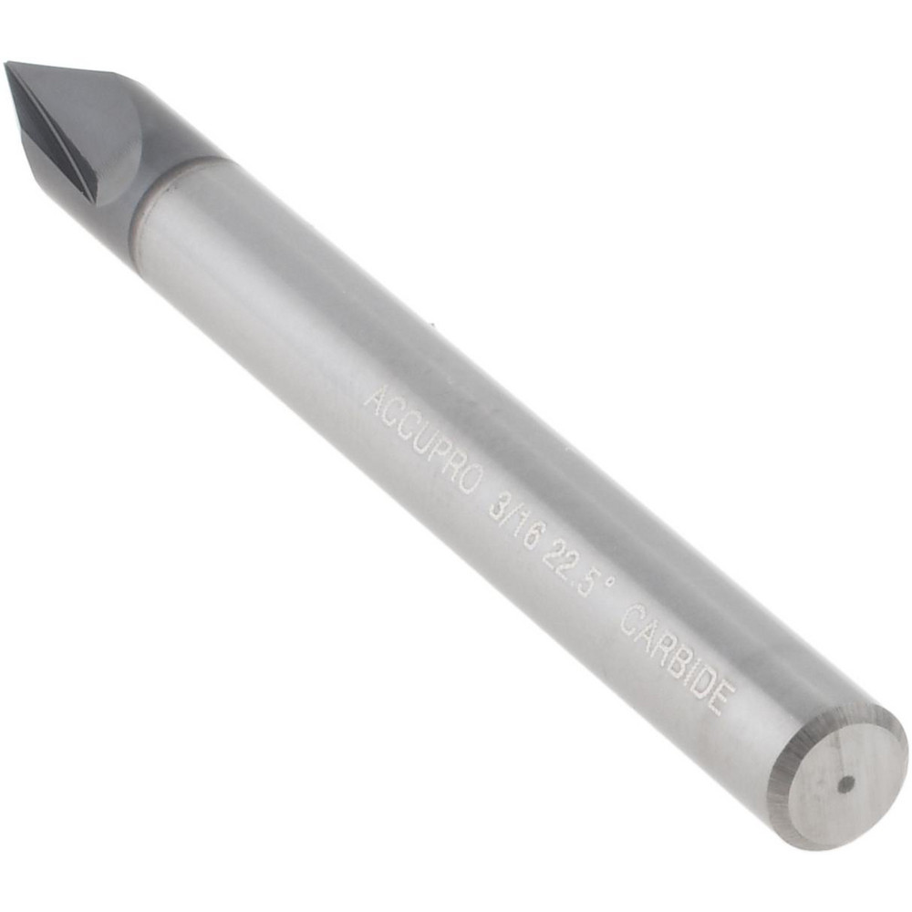 Accupro Chamfer Mill: 3/16" Dia, 3/16" Shank Dia, 45 deg, 2 Flute, Solid Carbide, Single End - EM99943842