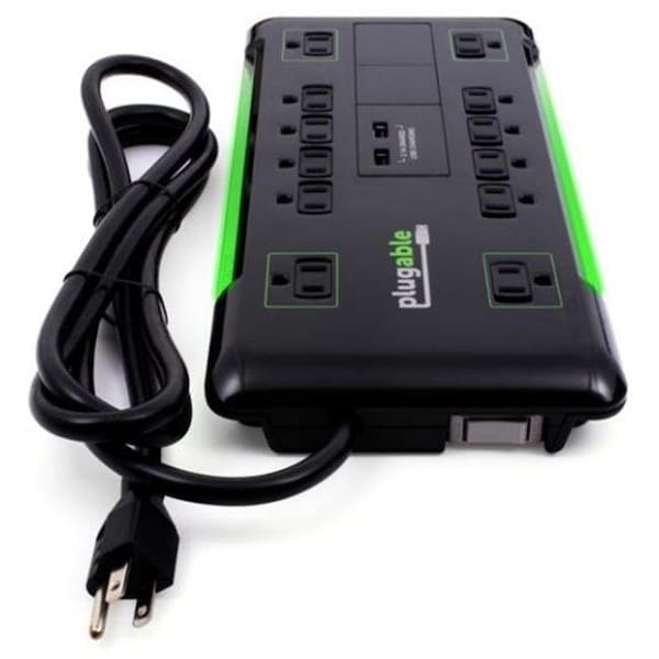 Aish 12 AC Surge Protector 2 Port USB Charger; Black - AI327032