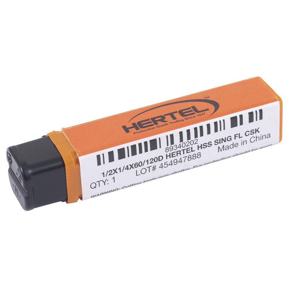Hertel Countersink: 1/2" Head Dia, 120.00 deg Included Angle, 1 Flute, High-Speed Steel, Right Hand Cut - GX89340202