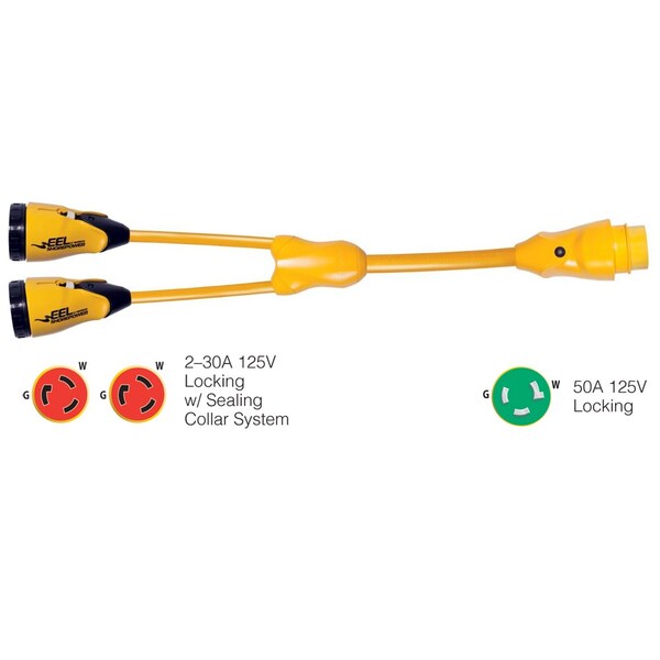Marinco Y503-2-30 EEL (2)-30A-125V Female to (1)50A-125V Male - "Y" Ad - Y503-2-30