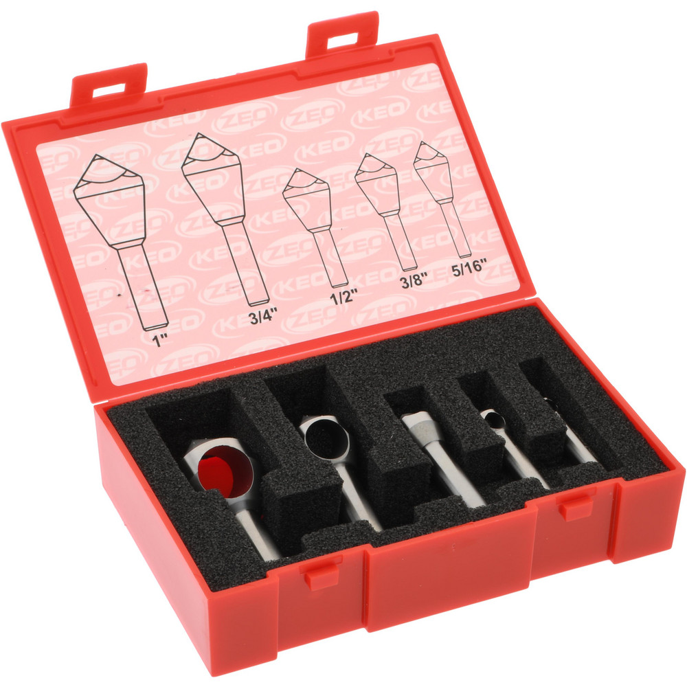 Keo Countersink Set: 5 Pc, 5/16 to 1" Head Dia, 0 Flute, 82 deg Included Angle - 919-000-217