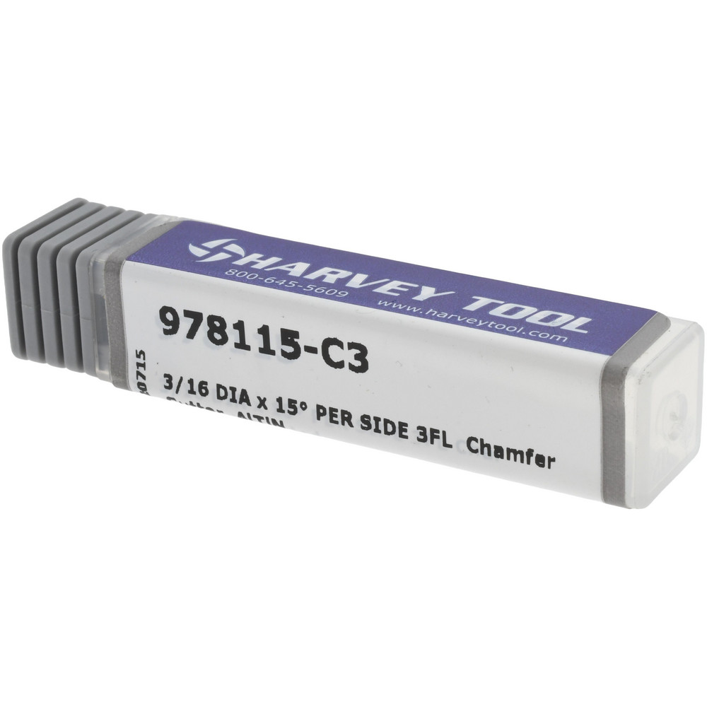 Harvey Tool Chamfer Mill: 3/16" Dia, 3/16" Shank Dia, 30 deg, 3 Flute, Solid Carbide, Single End - 978115-C3