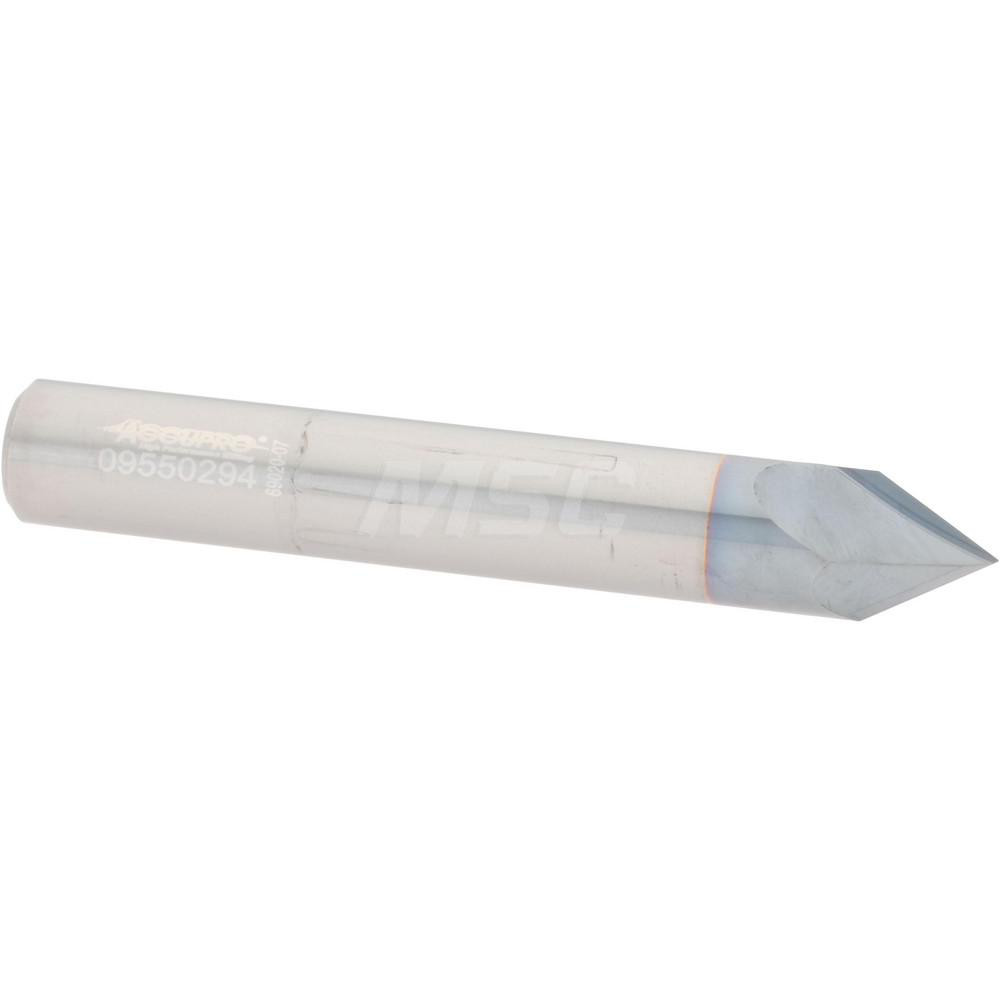Made in USA Chamfer Mill: 3/16" Dia, 3/16" Shank Dia, 60 deg, 4 Flute, Solid Carbide, Double End - 64-1442