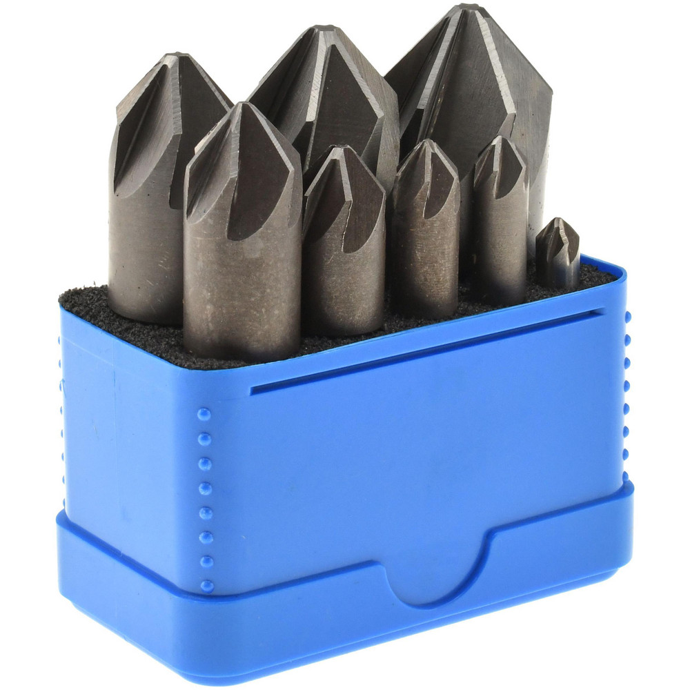 Value Collection Countersink Set: 8 Pc, 1/4 to 1" Head Dia, 6 Flute, 82 deg Included Angle - SC20828S