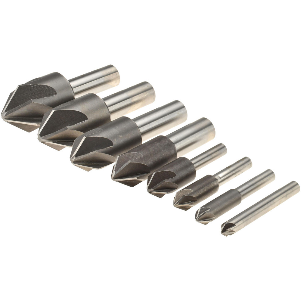 Value Collection Countersink Set: 8 Pc, 1/4 to 1" Head Dia, 6 Flute, 82 deg Included Angle - SC20828S