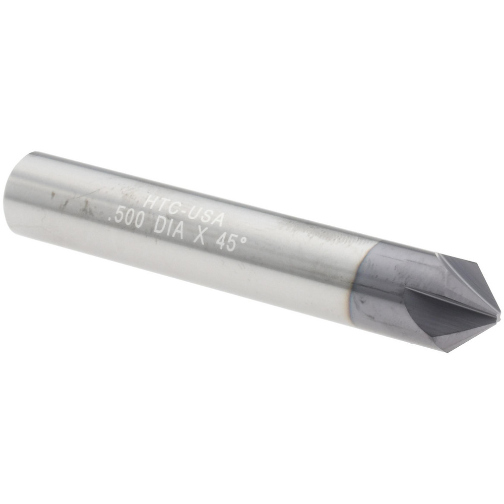 Harvey Tool Chamfer Mill: 1/2" Dia, 1/2" Shank Dia, 60 deg, 4 Flute, Solid Carbide, Single End - 888832-C3