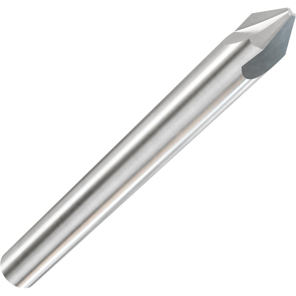 Harvey Tool Chamfer Mill: 1/4" Dia, 1/4" Shank Dia, 60 deg, 3 Flute, Solid Carbide, Single End - 18530