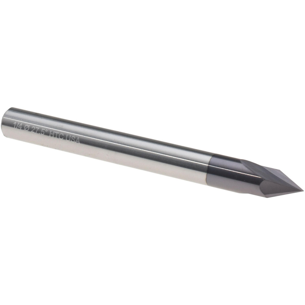 Harvey Tool Chamfer Mill: 1/4" Dia, 1/4" Shank Dia, 55 deg, 2 Flute, Solid Carbide, Single End - 47628-C3