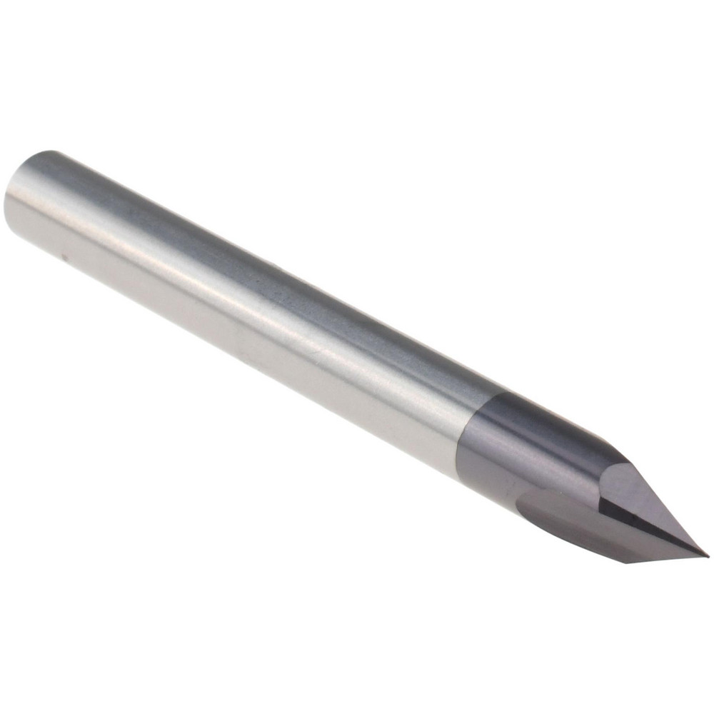 Harvey Tool Chamfer Mill: 1/4" Dia, 1/4" Shank Dia, 55 deg, 2 Flute, Solid Carbide, Single End - 47628-C3