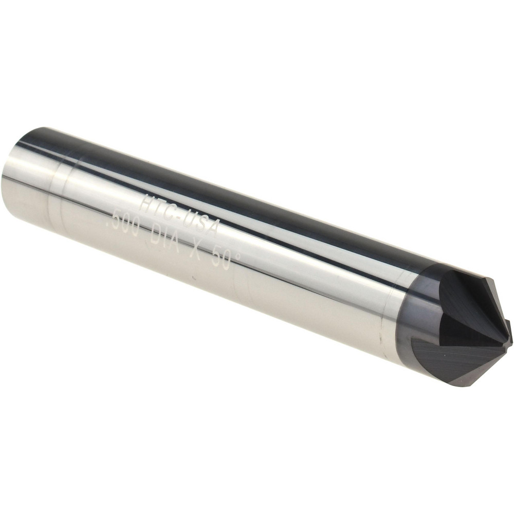 Harvey Tool Chamfer Mill: 1/2" Dia, 1/2" Shank Dia, 100 deg, 4 Flute, Solid Carbide, Single End - 18350-C3