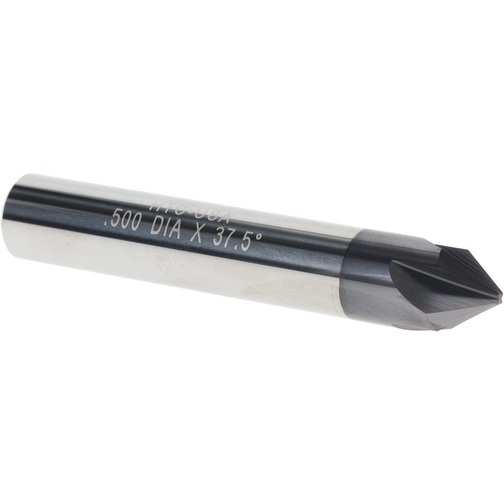 Harvey Tool Chamfer Mill: 1/2" Dia, 1/2" Shank Dia, 75 deg, 4 Flute, Solid Carbide, Single End - 18338-C3