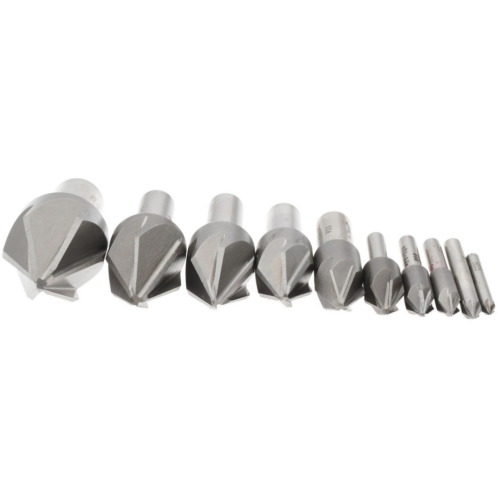 Value Collection Countersink Set: 10 Pc, 3/16 to 1-1/4" Head Dia, 6 Flute, 60 deg Included Angle - SC20601210S