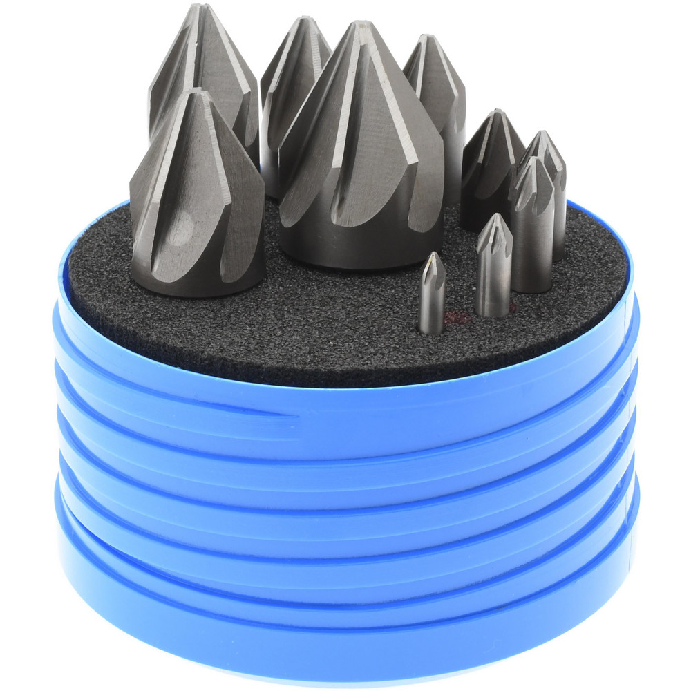 Value Collection Countersink Set: 10 Pc, 3/16 to 1-1/4" Head Dia, 6 Flute, 60 deg Included Angle - SC20601210S