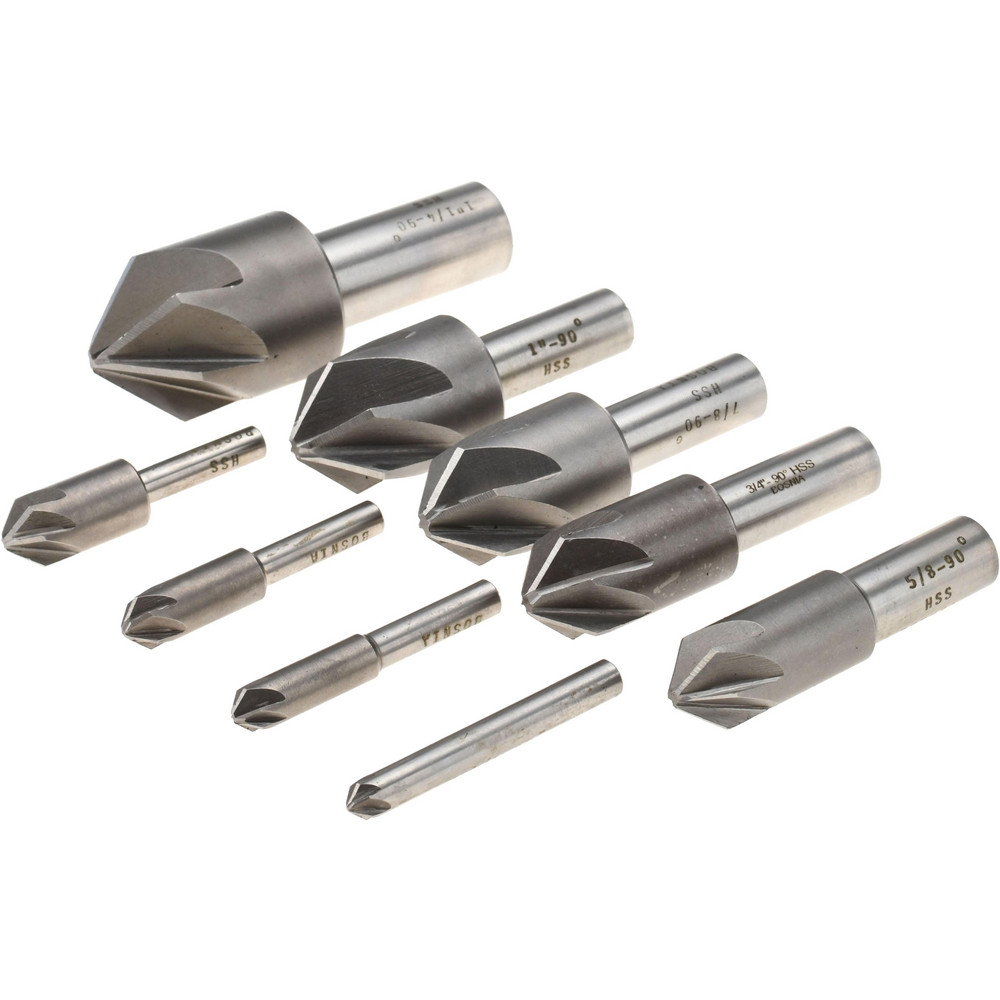 Value Collection Countersink Set: 10 Pc, 3/16 to 1-1/4" Head Dia, 6 Flute, 60 deg Included Angle - SC20601210S