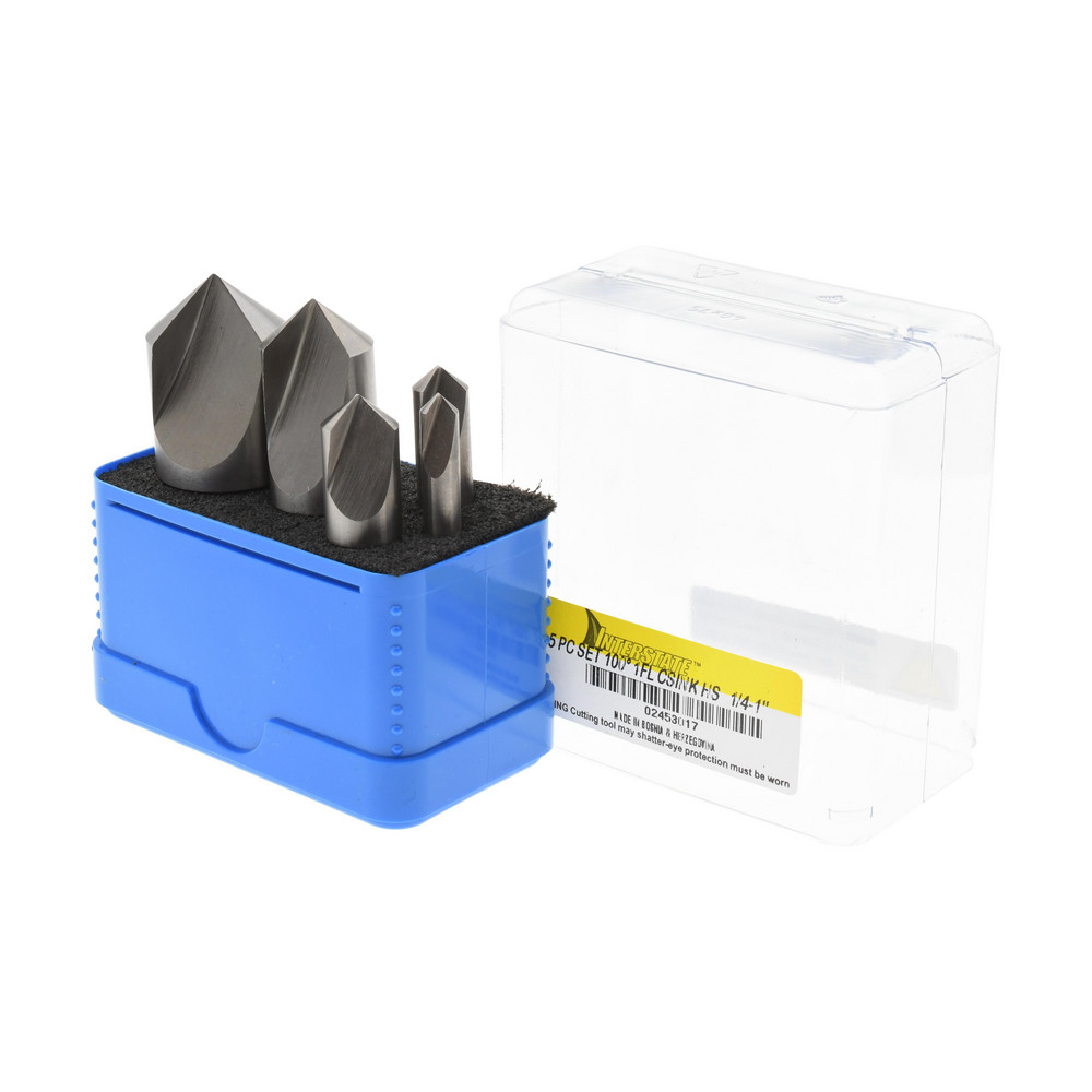 M.A. Ford® Countersink Set: 5 Pc, 1/4 to 1" Head Dia, 1 Flute, 90 deg Included Angle - 64100053