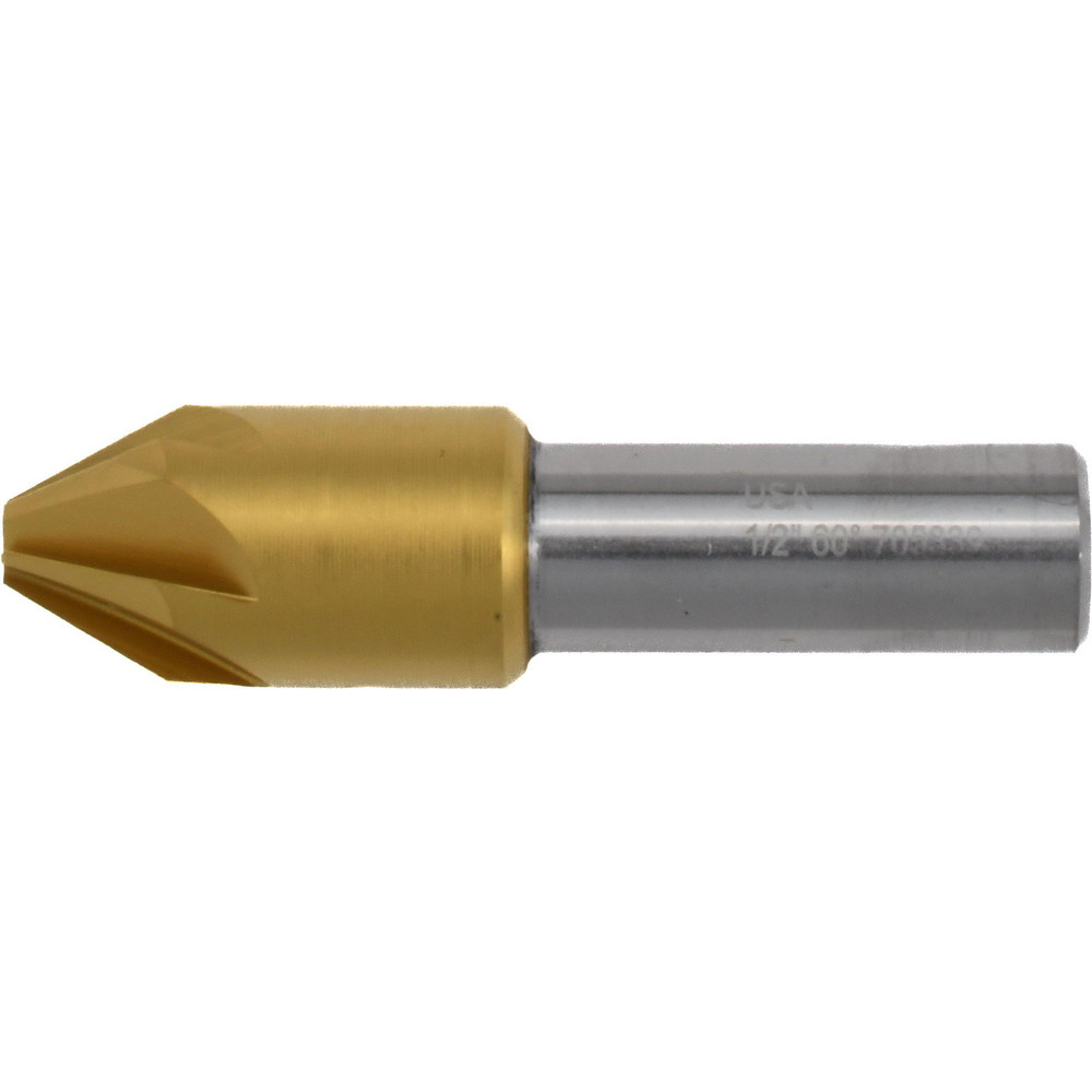 Melin Tool Countersink: 1/2" Head Dia, 60.00 deg Included Angle, 6 Flute, Cobalt Steel, Right Hand Cut - 18212