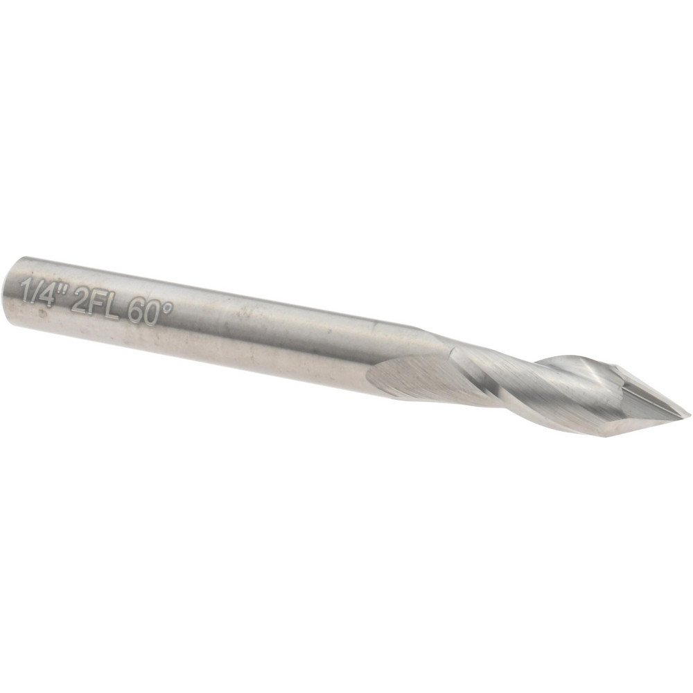 Melin Tool Chamfer Mill: 1/4" Dia, 1/4" Shank Dia, 90 deg, 2 Flute, Solid Carbide, Single End - 56284