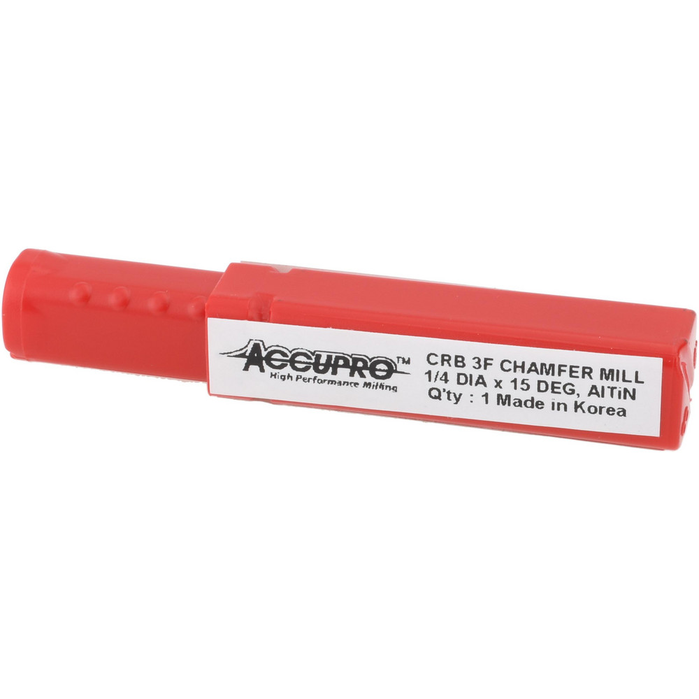 Accupro Chamfer Mill: 1/4" Dia, 1/4" Shank Dia, 30 deg, 3 Flute, Solid Carbide, Single End - EM99943835