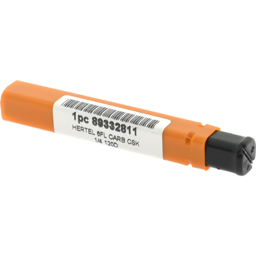 Hertel Countersink: 1/4" Head Dia, 120.00 deg Included Angle, 6 Flute, Solid Carbide, Right Hand Cut - 336-003090