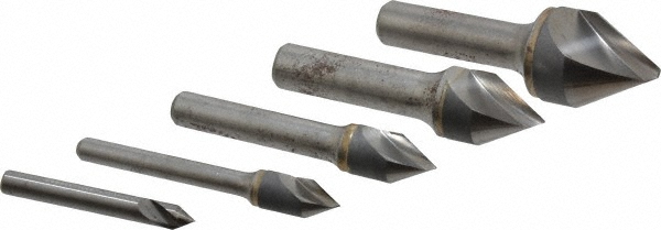 Hertel Countersink Set: 5 Pc, 1/4 to 1" Head Dia, 1 Flute, 60 deg Included Angle - 331-120060