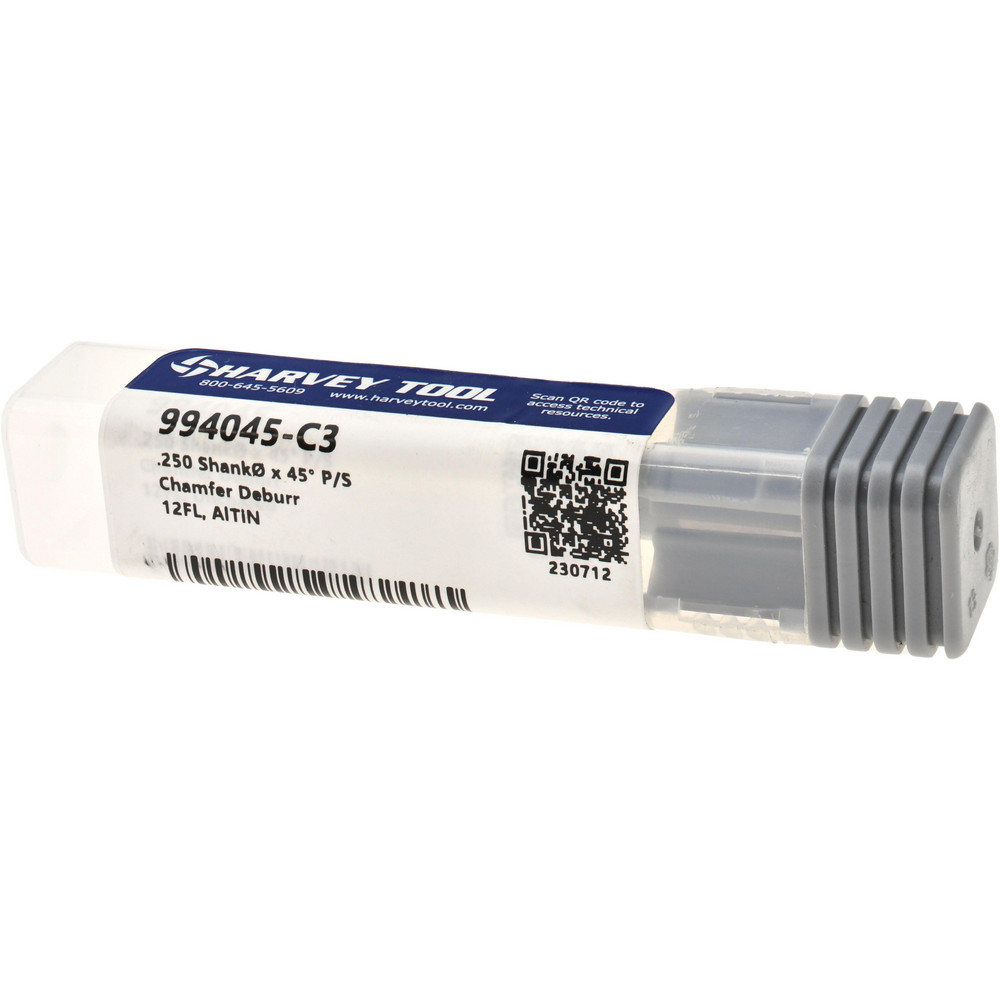 Harvey Tool Chamfer Mill: 1/4" Dia, 1/4" Shank Dia, 90 deg, Solid Carbide, Single End - 994045-C3
