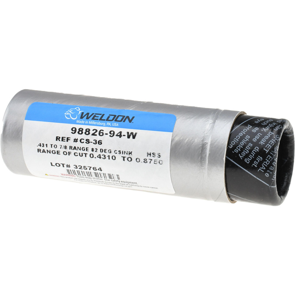 Weldon Countersink: 1-1/8" Head Dia, 82.00 deg Included Angle, 0 Flute, High-Speed Steel, Right Hand Cut - 98826-94-W