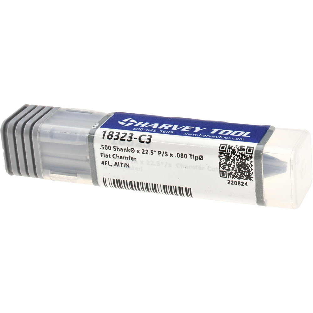 Harvey Tool Chamfer Mill: 1/2" Dia, 1/2" Shank Dia, 45 deg, 4 Flute, Solid Carbide, Single End - 18323-C3