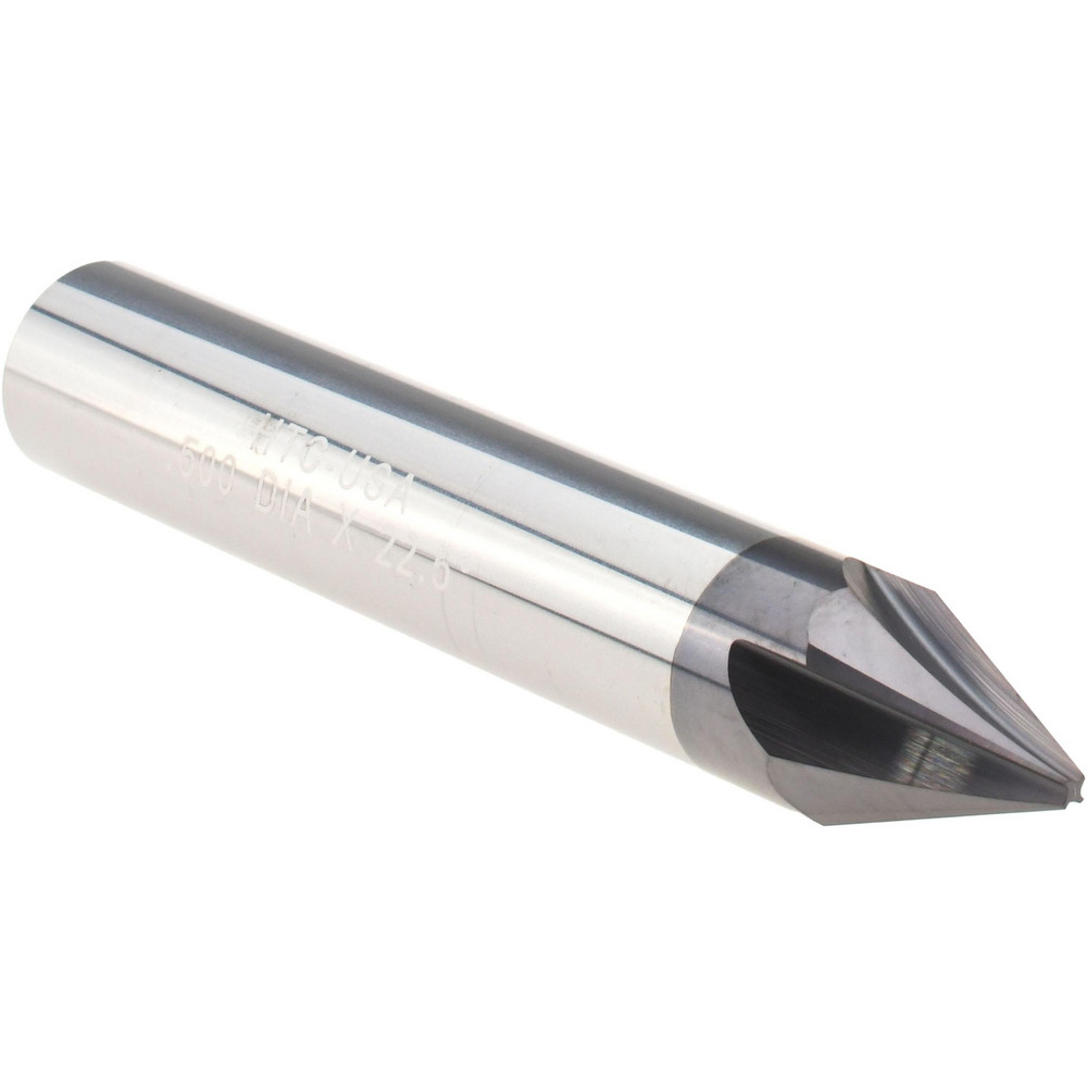Harvey Tool Chamfer Mill: 1/2" Dia, 1/2" Shank Dia, 45 deg, 4 Flute, Solid Carbide, Single End - 18323-C3