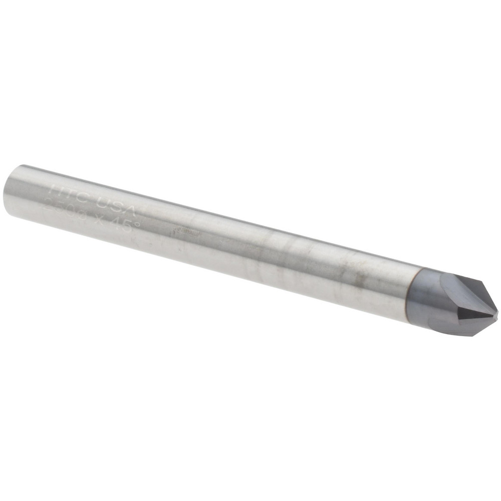 Harvey Tool Chamfer Mill: 1/2" Dia, 1/2" Shank Dia, 45 deg, 4 Flute, Solid Carbide, Single End - 18323-C3