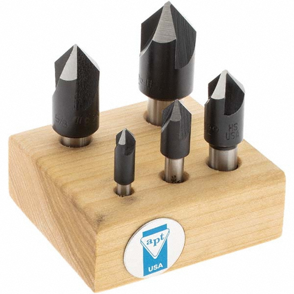 Value Collection Countersink Set: 5 Pc, 1/4 to 1" Head Dia, 3 Flute, 60 deg Included Angle - SC40605S