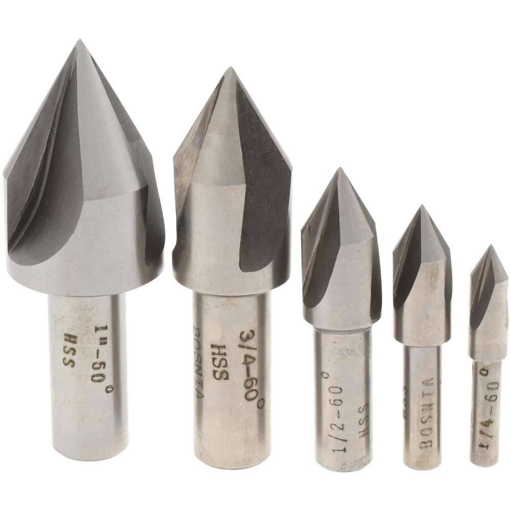 Value Collection Countersink Set: 5 Pc, 1/4 to 1" Head Dia, 3 Flute, 60 deg Included Angle - SC40605S