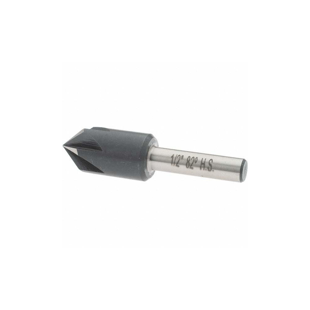 Value Collection Countersink: 1/2" Head Dia, 82.00 deg Included Angle, 6 Flute, High-Speed Steel, Right Hand Cut - 28628